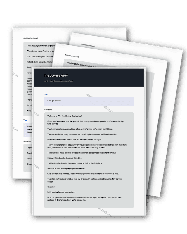 view of The Obvious Hire tool conversation